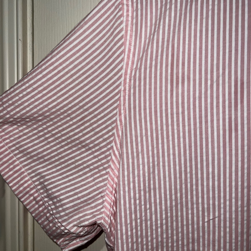 Classic J. Crew Women’s Button Down Pink Seersucker Half Sleeve 100% Cotton L - Picture 4 of 5